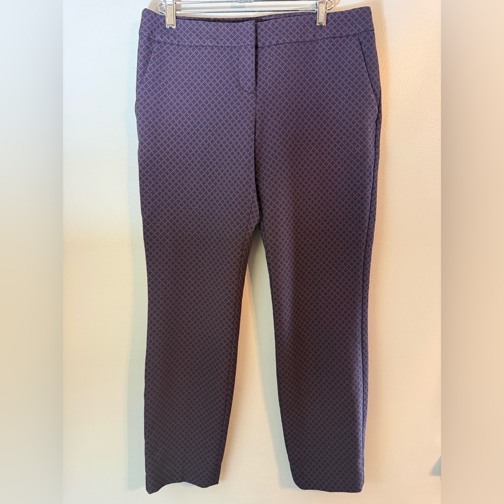 Express Women's Columnist Mid Rise Ankle Pant Navy Berry Diamond Pattern Size 6 - Picture 2 of 14